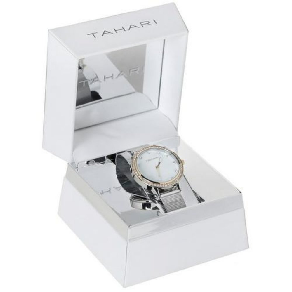 Tahari Rose Gold Dial Women's Jeweled Mesh Strap Band Watch - Metallic Multi